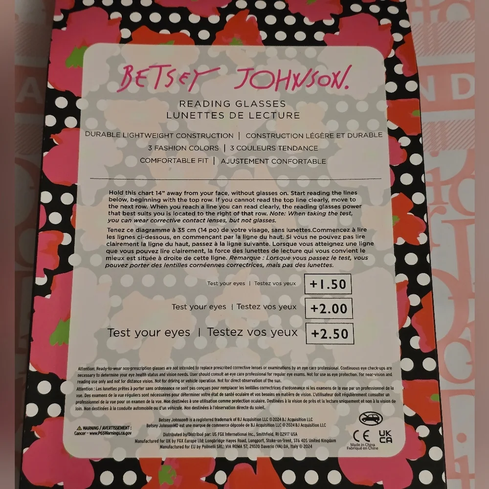 Betsey Johnson 3-pair cat-eye reading glasses set in +1.50 magnification NIB